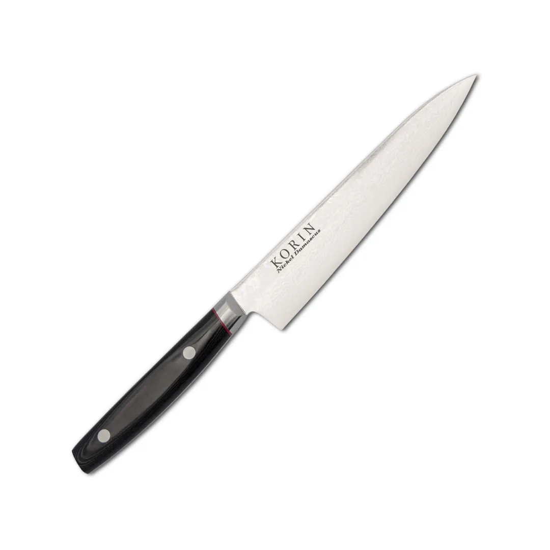 Korin HKR-DMPE-150 Damascus Petty Knife, 5-7/8" V10 Stainless Steel, Black Micarta Handle