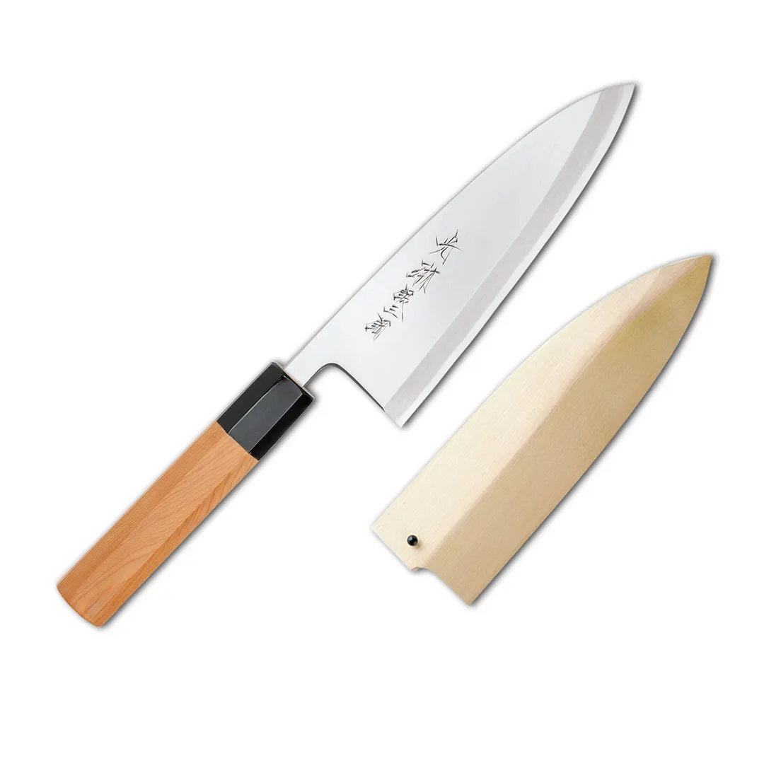 Korin HKR-G3DE-210 Ginsan-ko Deba Knife, 8-1/4" (21cm) Forged Steel Blade, Yew Wood Handle