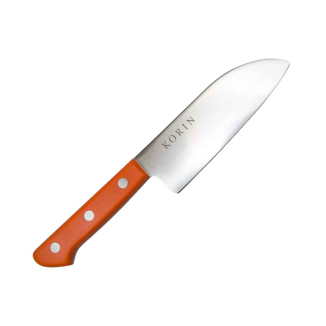 Korin HKR-INOCH-120 Dinner Knife - 4.7" Tip, Steel Blade, Orange POM Handle, Edge, Child-Safe