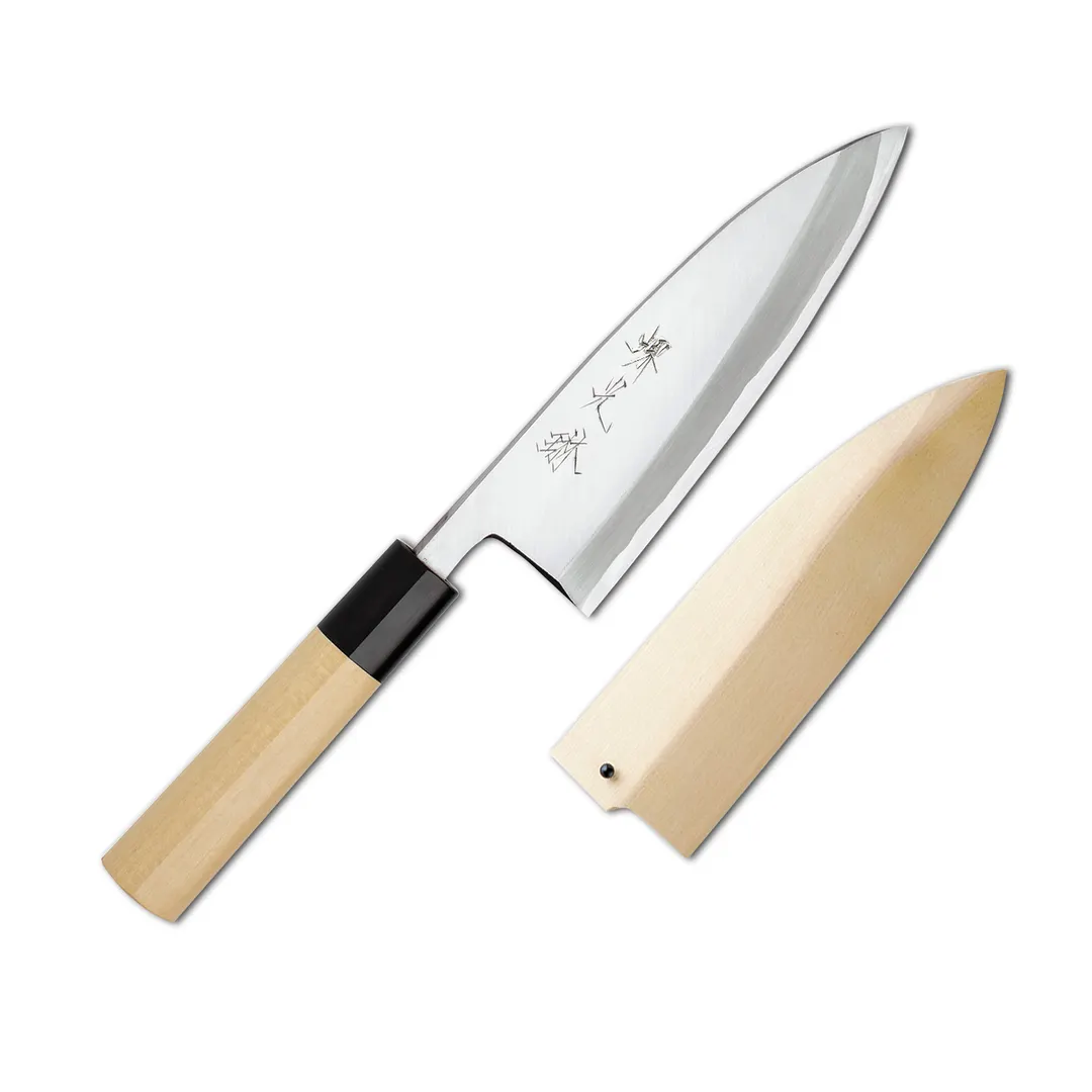 Korin HKR-SKDE-195 Deba Knife, 7-3/5" (19.5cm) Carbon Steel & Iron Blade, Magnolia Wood Handle
