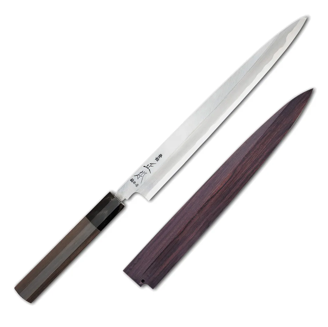 Korin HMA-ALHYA-EE-270 Yanagi Knife, 10-1/2" Smooth Edge, Forged Carbon/Iron, Ebony Wood Handle