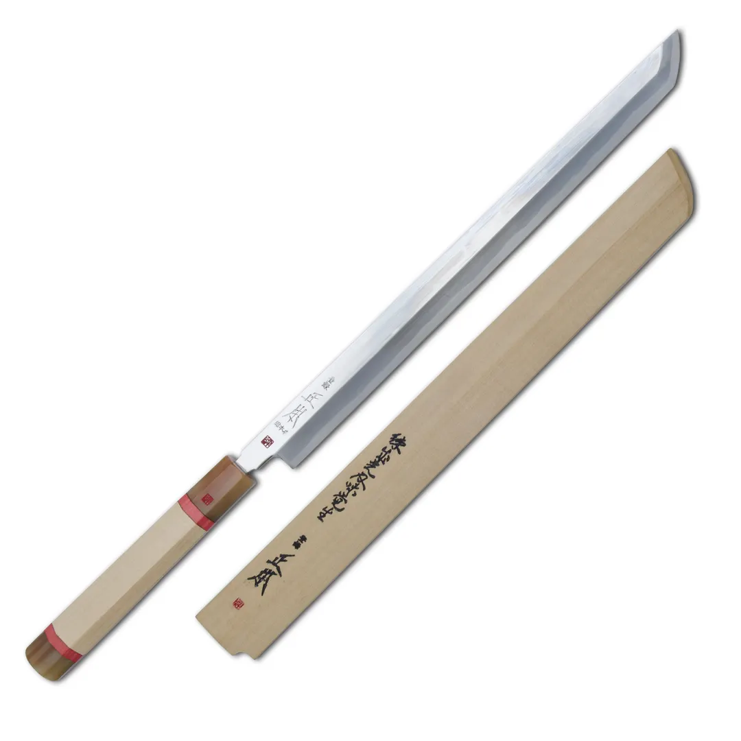 Korin HMA-KZST-330 Masamoto Shiro #1 Takobiki Knife, 13" Carbon Steel, Magnolia Wood Handle