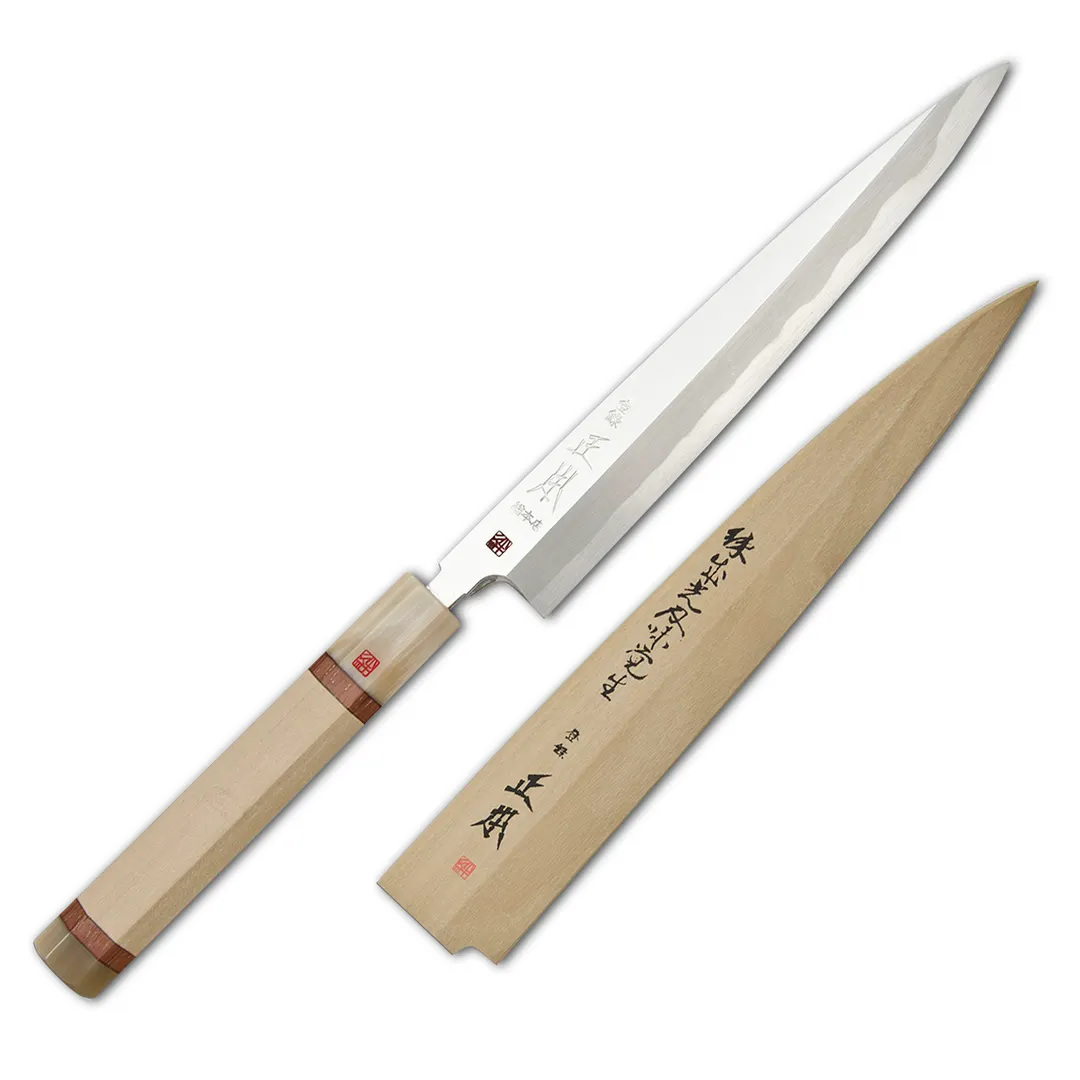 Korin HMA-KZYA-300 Masamoto Shiro #1 Yanagi Knife, 11-4/5" (30cm) C Steel, Wood Handle, Smooth Edge