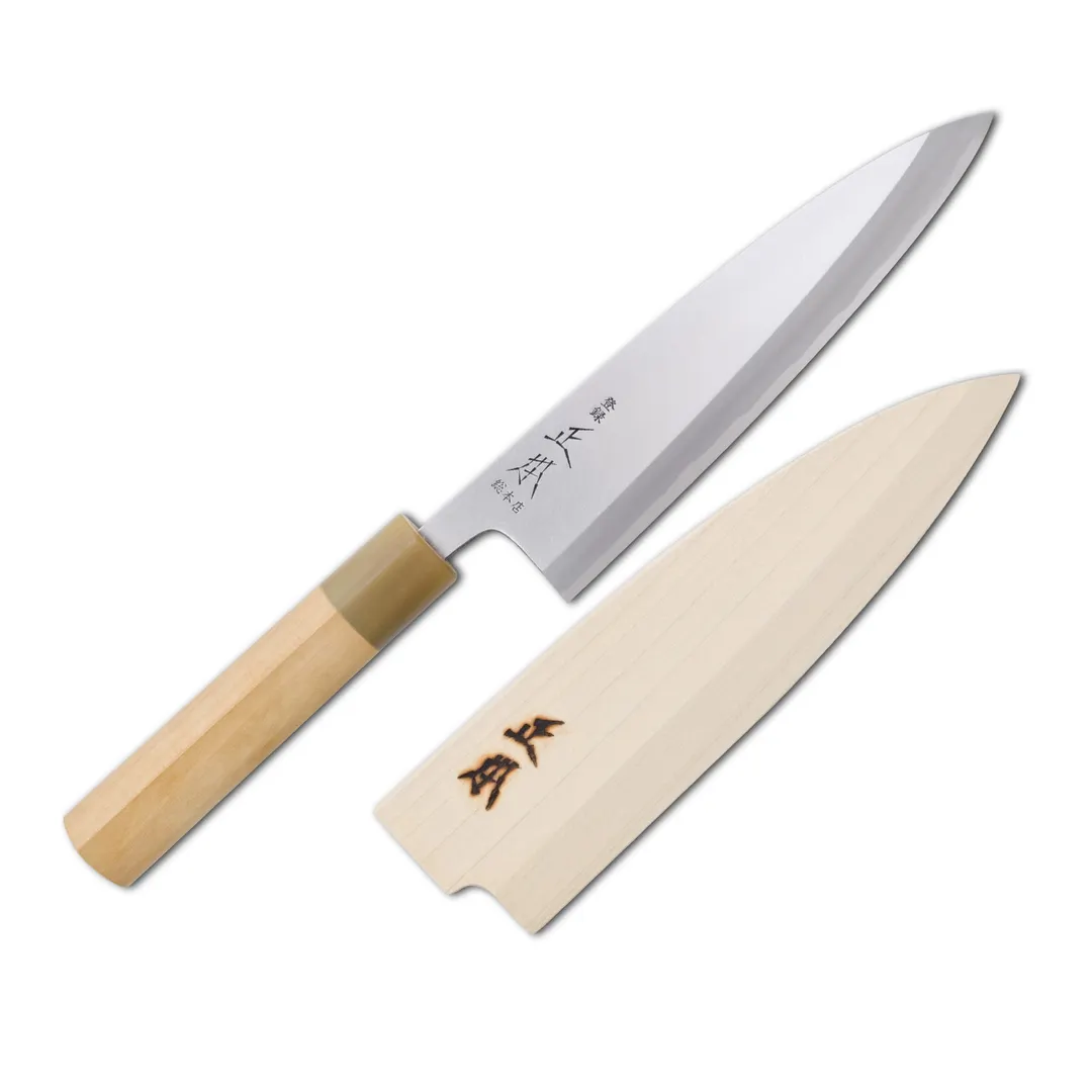 Korin HMA-SHAD-180 Deba Knife, 7" (18cm) Forged Carbon Steel & Soft Iron Blade, Magnolia Wood Handle
