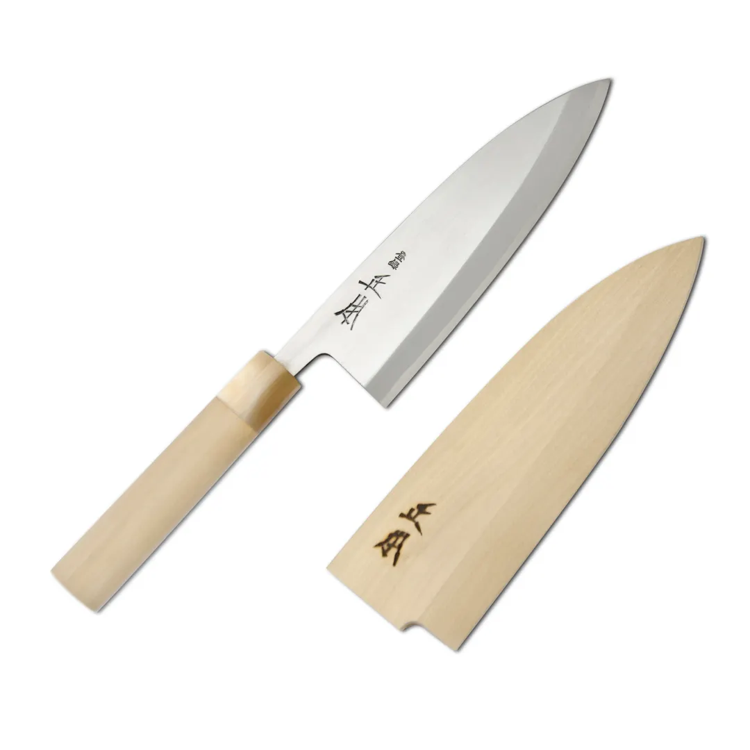 Korin HMA-SKDE-180 Masamoto Deba Knife, 7" (18cm) Forged Carbon/Iron Blade, Wood Handle, Edge