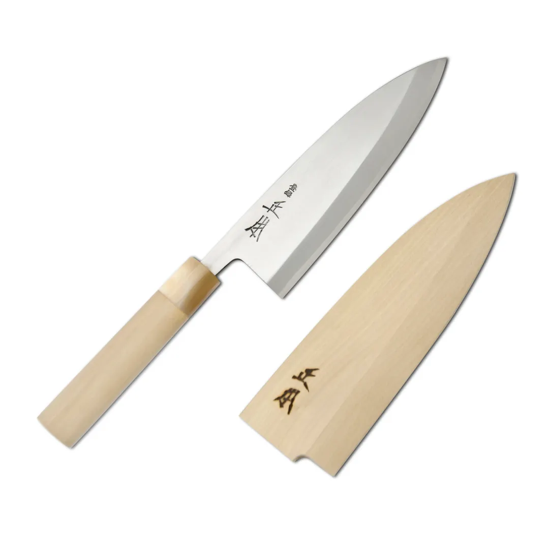 Korin HMA-SKDE-210 Deba Knife, 8-1/4" (21cm) Forged, Carbon #2/Soft Iron Blade, Magnolia Wood Handle