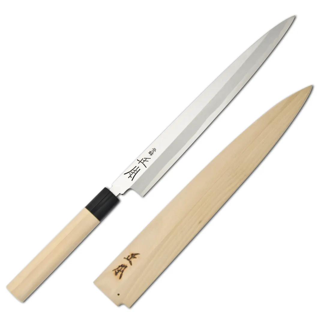 Korin HMA-SKYA-240 Yanagi Knife, 9-7/16" (24cm) Forged Carbon Steel Blade, Magnolia Wood Handle