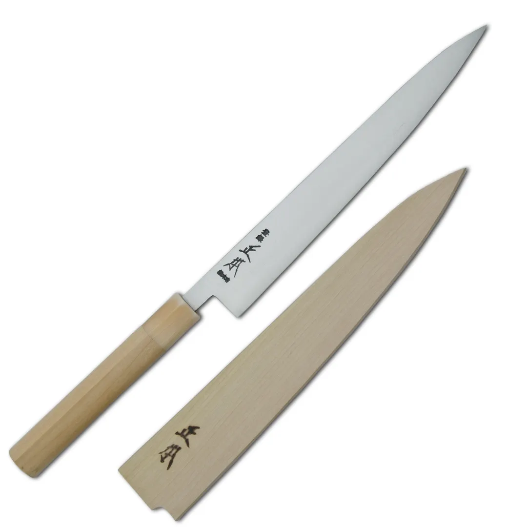 Korin HMA-SWASU-240 Masamoto Wa‑Sujihiki Knife, 9‑7/16" (24 cm) RH 70/30, Forged Steel, Wood Handle