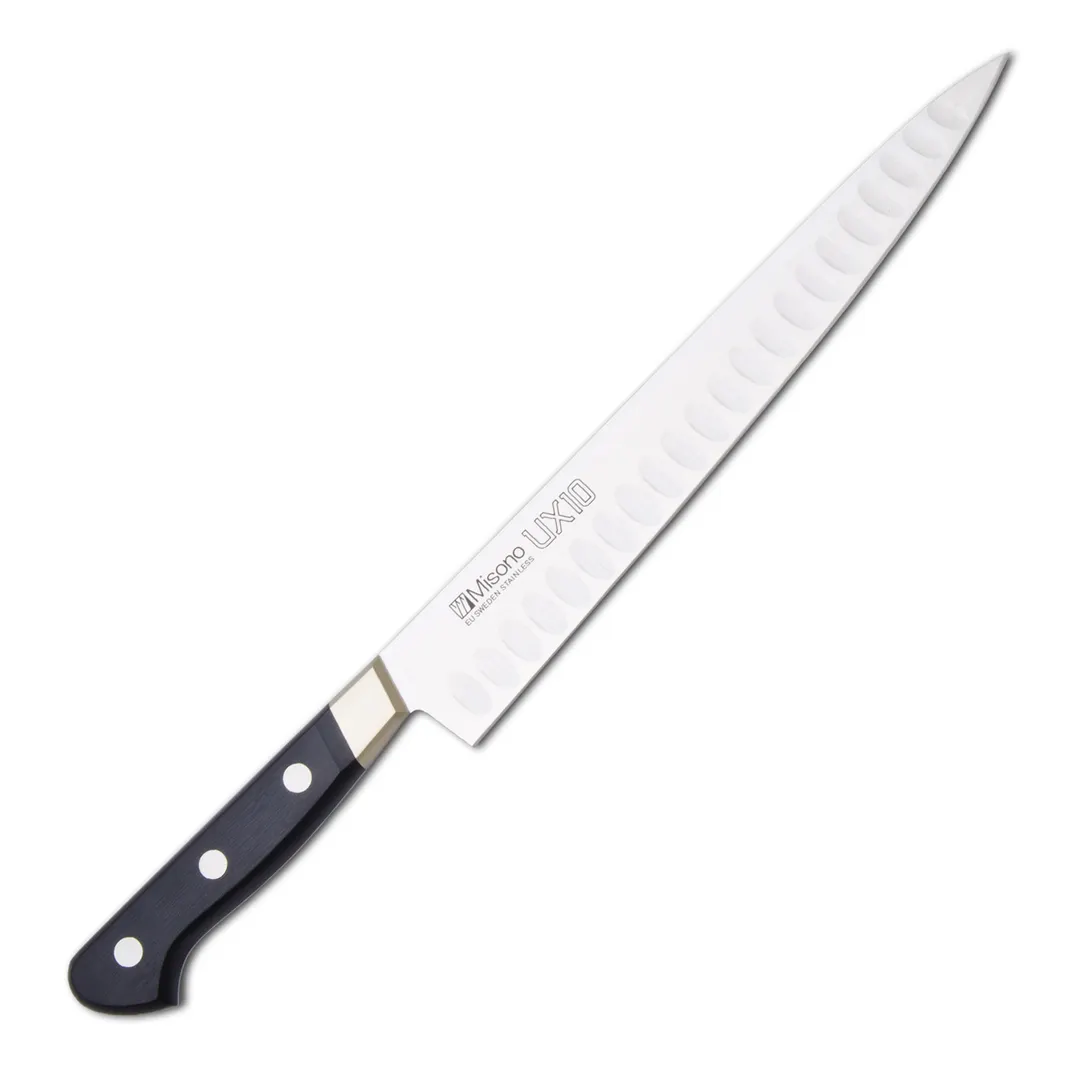 Korin HMI-UXHSU-270 UX10 Sujihiki Knife, 10.5" (27cm) Swedish Steel, Silver Bolster, Wood Handle