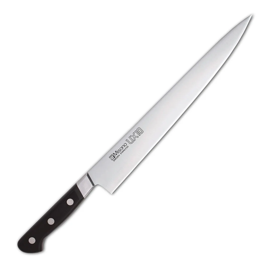 Korin HMI-UXSU-270 Misono UX10 Sujihiki Knife, 10.5" (27cm) Forged Steel, Wood Handle, Beveled