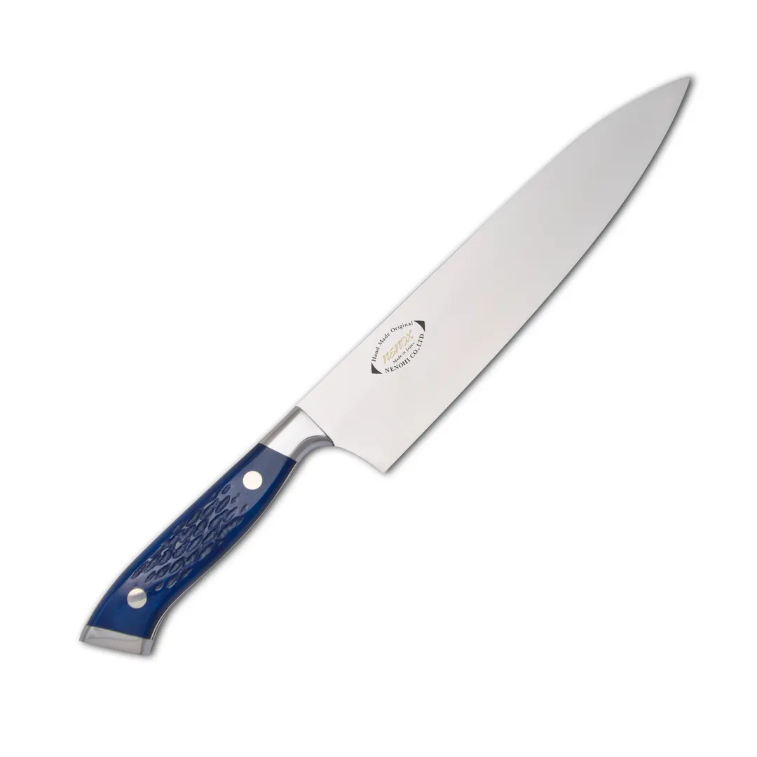 Korin HNE-BLGY-210 Gyutou Knife, 8-1/4" 21cm High Carbon Steel, Blue Bone Handle, Forged 70/30 Bevel