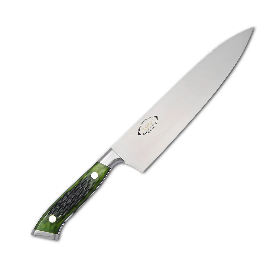 Korin HNE-GRGY-210 Gyutou Knife, 8-1/4" (21cm), High Carbon Steel, Green Handle, Made in Japan