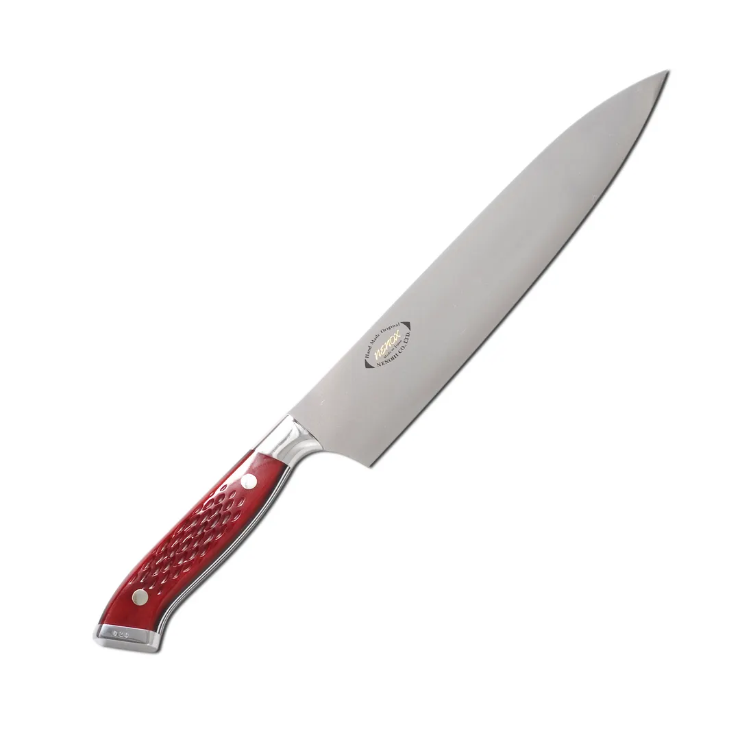 Korin HNE-RDGY-210 Gyutou Knife, 8-1/4" (21cm) RH, High Carbon Steel Blade, Red Cow Shinbone Handle