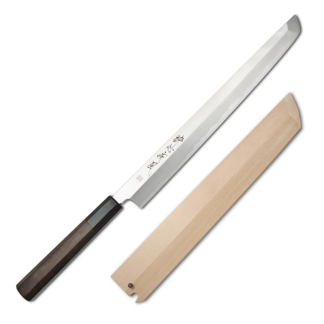 Korin HSU-HAST-330 Takobiki Knife, 13" Forged Carbon Steel & Soft Iron Blade, Ebony Wood Handle