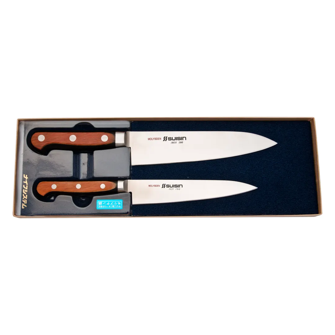 Korin HSU-IN2 Suisin Inox Knife Set, 2pc, 7" Guytou & 6" Petty, Forged Rust-Resistant Steel - 1/Set