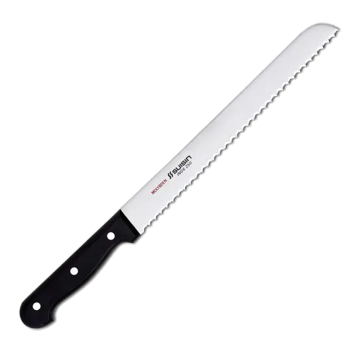Korin HSU-INBR-250 Suisin Inox Bread Knife, 9-3/4" Forged High‑Carbon Steel Blade, Brown Wood Handle