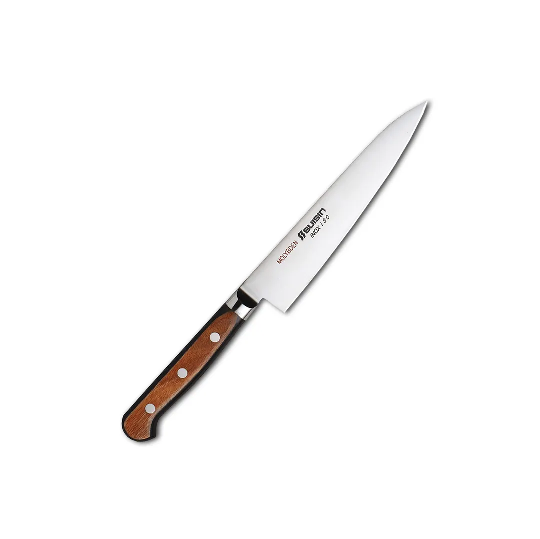 Korin HSU-INPE-150 Suisin Inox Petty Knife, 6" (15cm) RH, 70/30 Edge, 8A Blade, Wood Handle