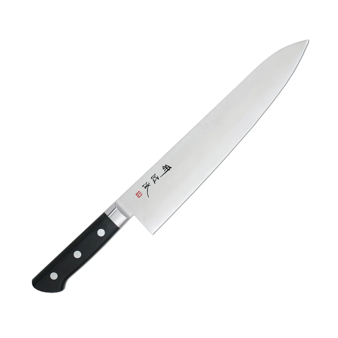 Korin HTO-INGY-270 Gyutou Knife, 10-1/2" (27cm) RH, 70/30 Edge, Forged AUS-8 Steel Blade, Wood Handle