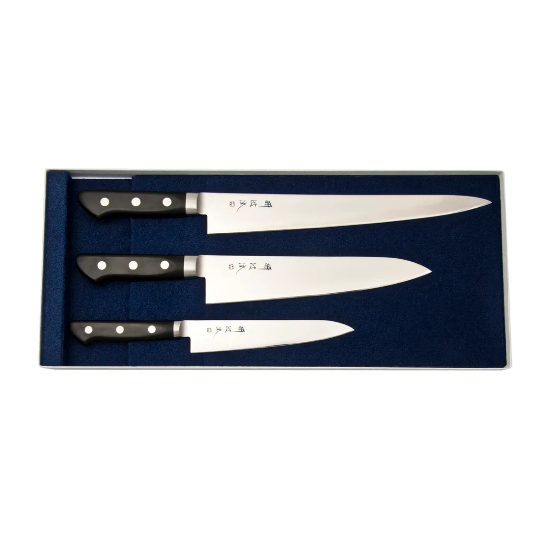 Korin HTO-MO3 Knife Set, 3-Piece, 8-1/4" Gyutou, 10-1/2" Sujihiki, 6" Petty, AUS-8 Steel, RH - Boxed