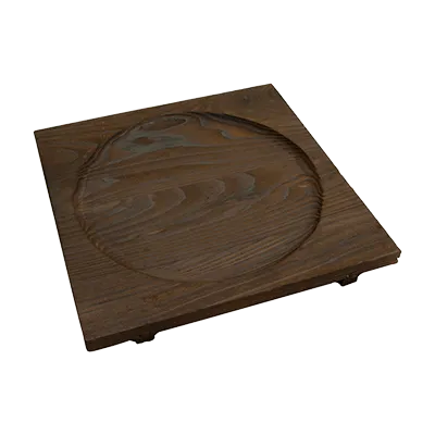 Korin IMP-08436 Wooden Riser, Square Base 9½"×9½"×0.8" Footed, Brown Wood, 8" Indentation