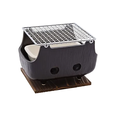 Korin KON-128-18 Konro Grill, 7"L x 5-1/4"W x 4-1/2"H, Black Ceramic, Charcoal, Net, Base, Oven Safe