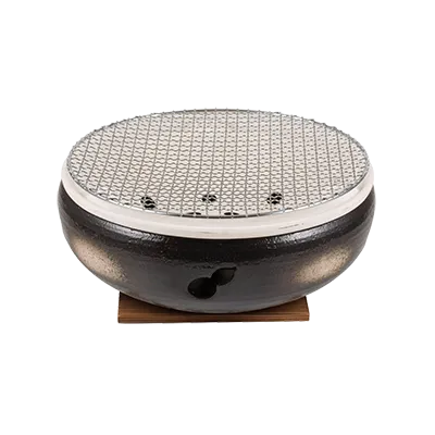 Korin KON-135 Tabletop Konro Grill, 12-1/2" Dia. x 5"H, Round, Double Handle, Black