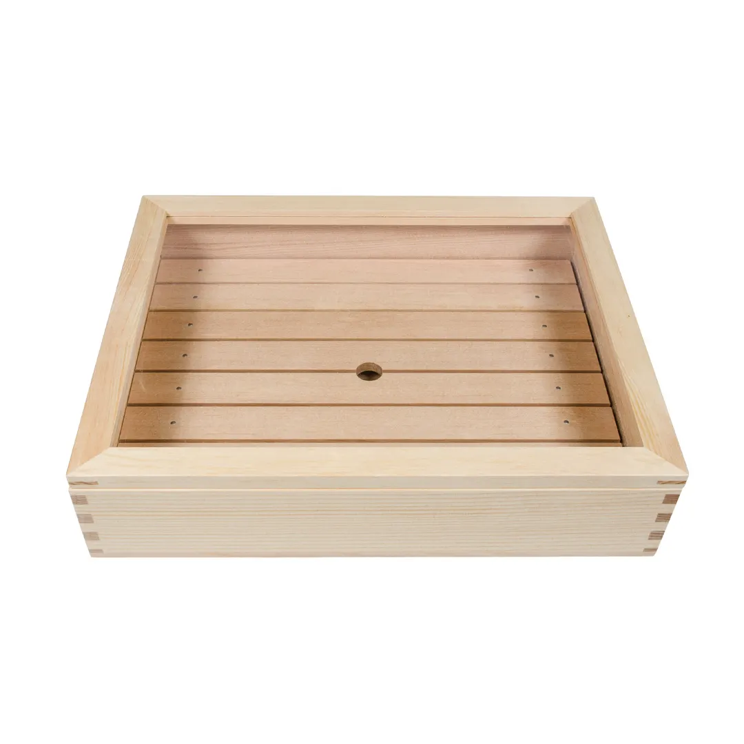 Korin NR-574 Sushi Neta Case Tray, Rectangular 13.5" x 10.75" x 3" Wood Base with Acrylic Cover