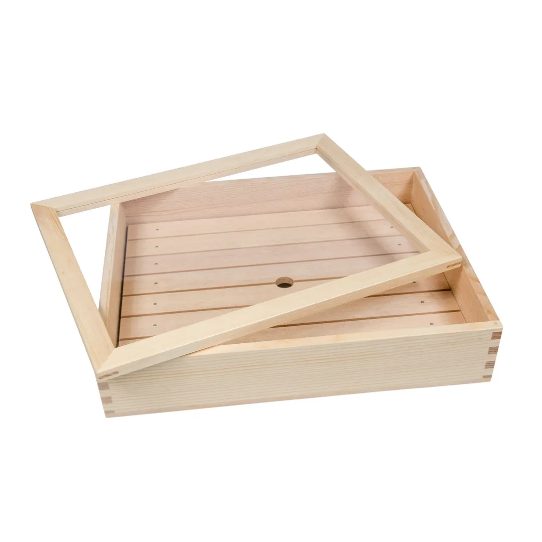 Korin NR-574 Sushi Neta Case Tray, Rectangular 13.5" x 10.75" x 3" Wood Base with Acrylic Cover