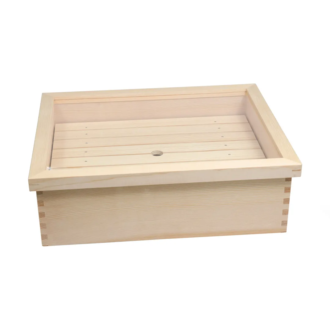Korin NR-575 Sushi Neta Tray, 14"-1/4 x 11"-1/4 x 4"-1/2 Wood Base, Stainless Steel Pan & Cover
