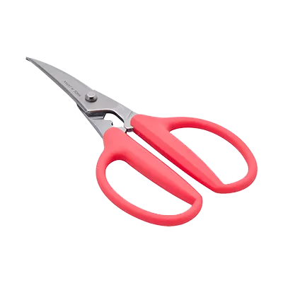 Korin TK-1109 Seafood Scissors, 3-1/2"W x 7"L, Curved Blades, Red Handles