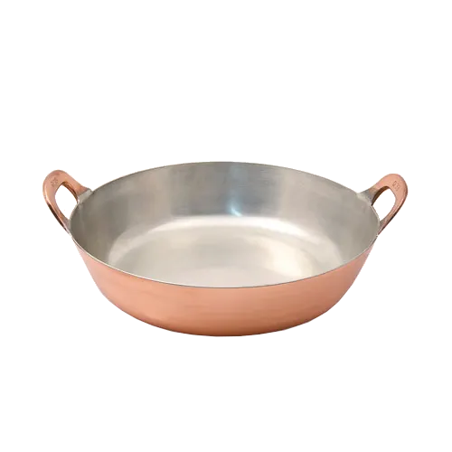 Korin TK-1160 Tempura Pot, 10-1/2" dia. x 2-1/2"H, Round, Double Handle, Copper