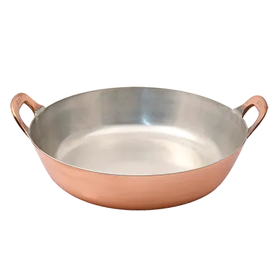 Korin TK-303-02C Tempura Pot, 17-1/2" dia. x 5"H, Round, Double Handle, Copper