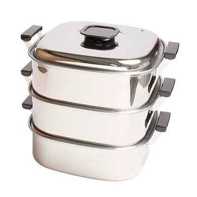 Korin TK-304-02A 3-Tier Steamer, 15"L x 12"W x 13"H, Stainless Steel, Oven & Induction Safe