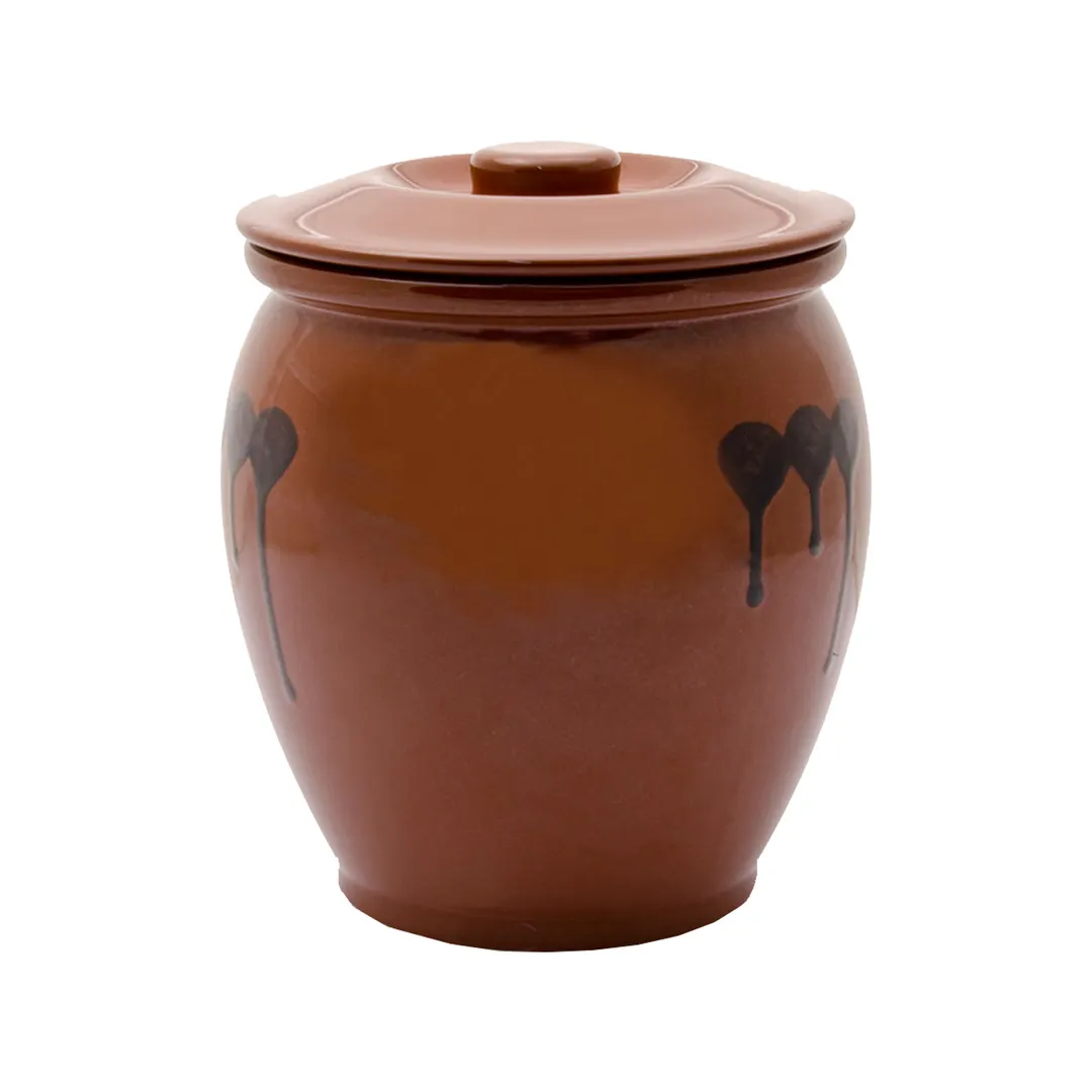 Korin TK-801-10 Sauce Pot, 121-3/4 oz., 7-1/2"L x 7-1/2"W x 8-3/4"H, Brown Glazed Earthenware with Lid