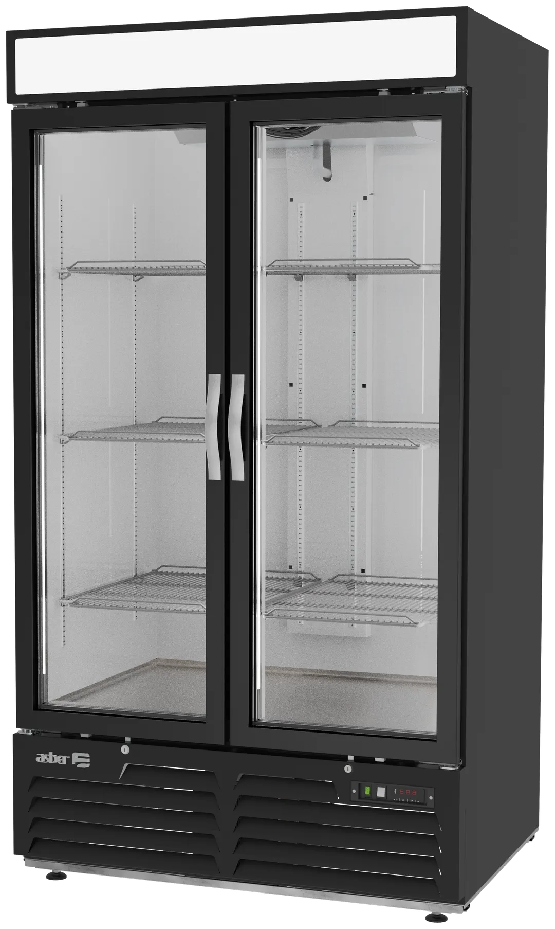 Asber ARMD 37 A - 37 cu ft 2‑Section Glass Door Merchandiser, Black Vinyl, 43½"W, 8 Shelves, R290