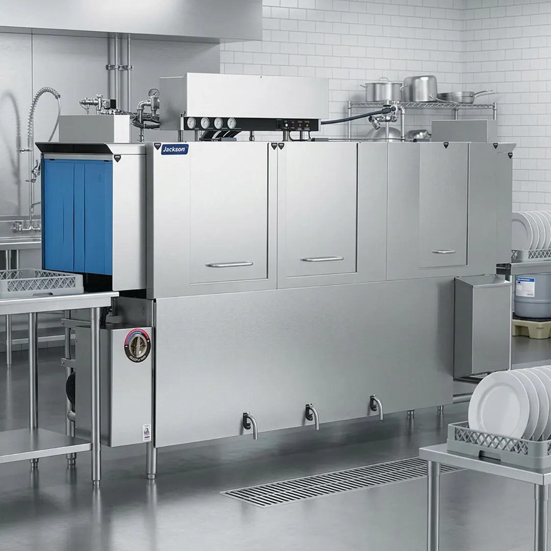 Jackson WWS AJ-100CS 100" Conveyor Dishwasher, 287 Racks/Hr - High Temp Steam Tank without Booster