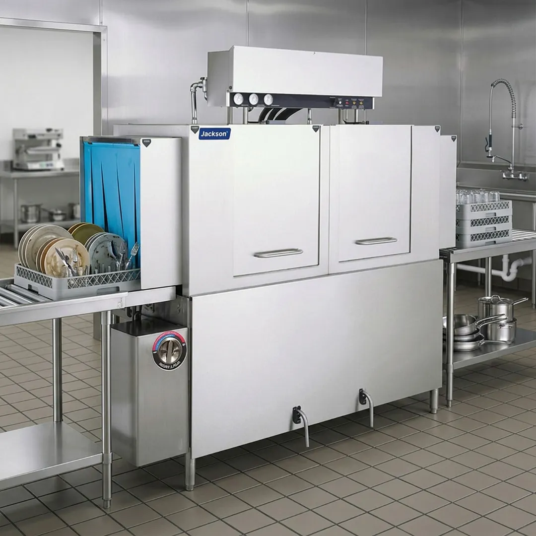 Jackson WWS AJ-64CE 64" Conveyor Dishwasher, 287 Racks/Hr - 222 Gal/Hr - High Temp without Booster