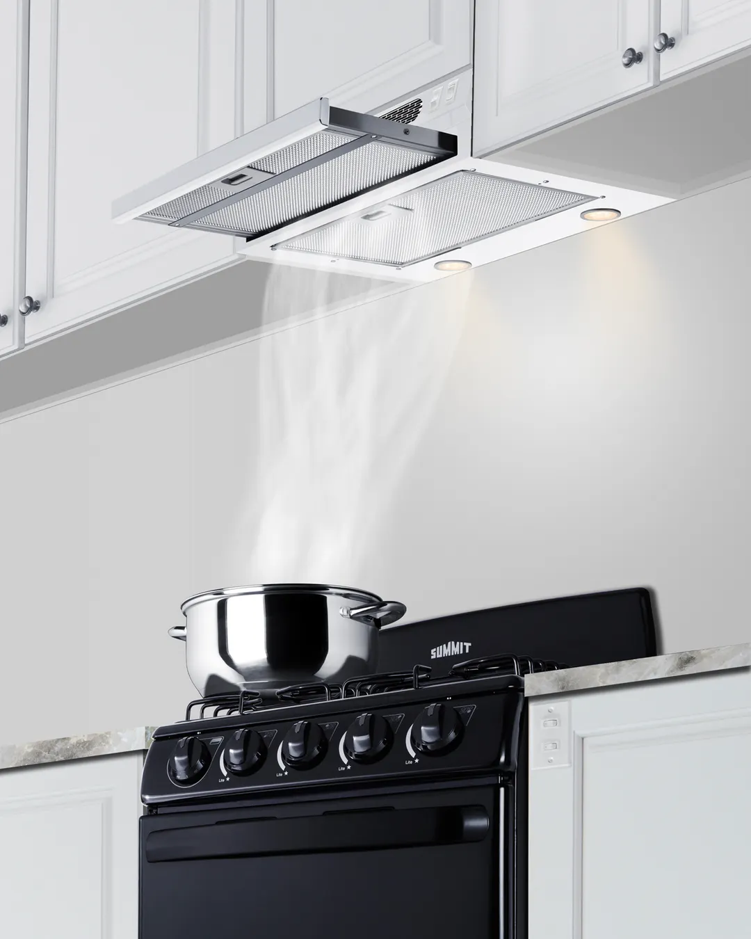 Summit HRTX24WADA 24" Retractable Range Hood, Glossy White, CSA Certified