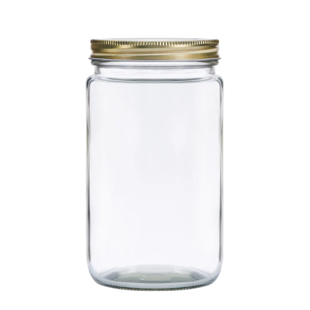 Libbey 109151 Mason Jar Glass, 32 oz (0.94 Qt) Clear Glass with Metal Lid, 6¾" H x 3½" W, 12/Case