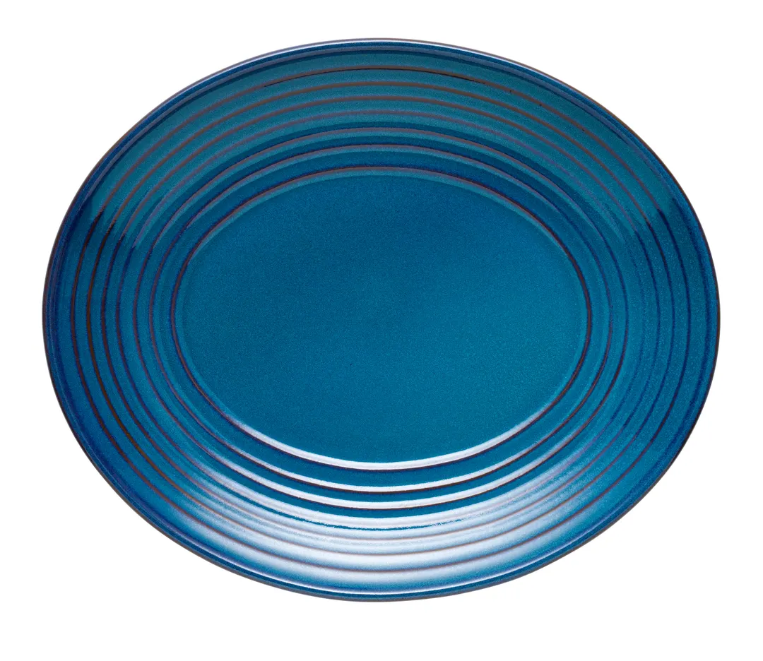 Libbey 109761 Oval Terracotta Blue China Platter, 12"-10" Oval Ceramic, 1.5" Height - 12/Case