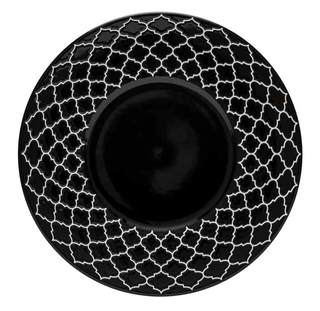 Libbey 109975 - 11‑3/4" Round China Plate with Black Rim, Samira Design, China Material - 12/Case