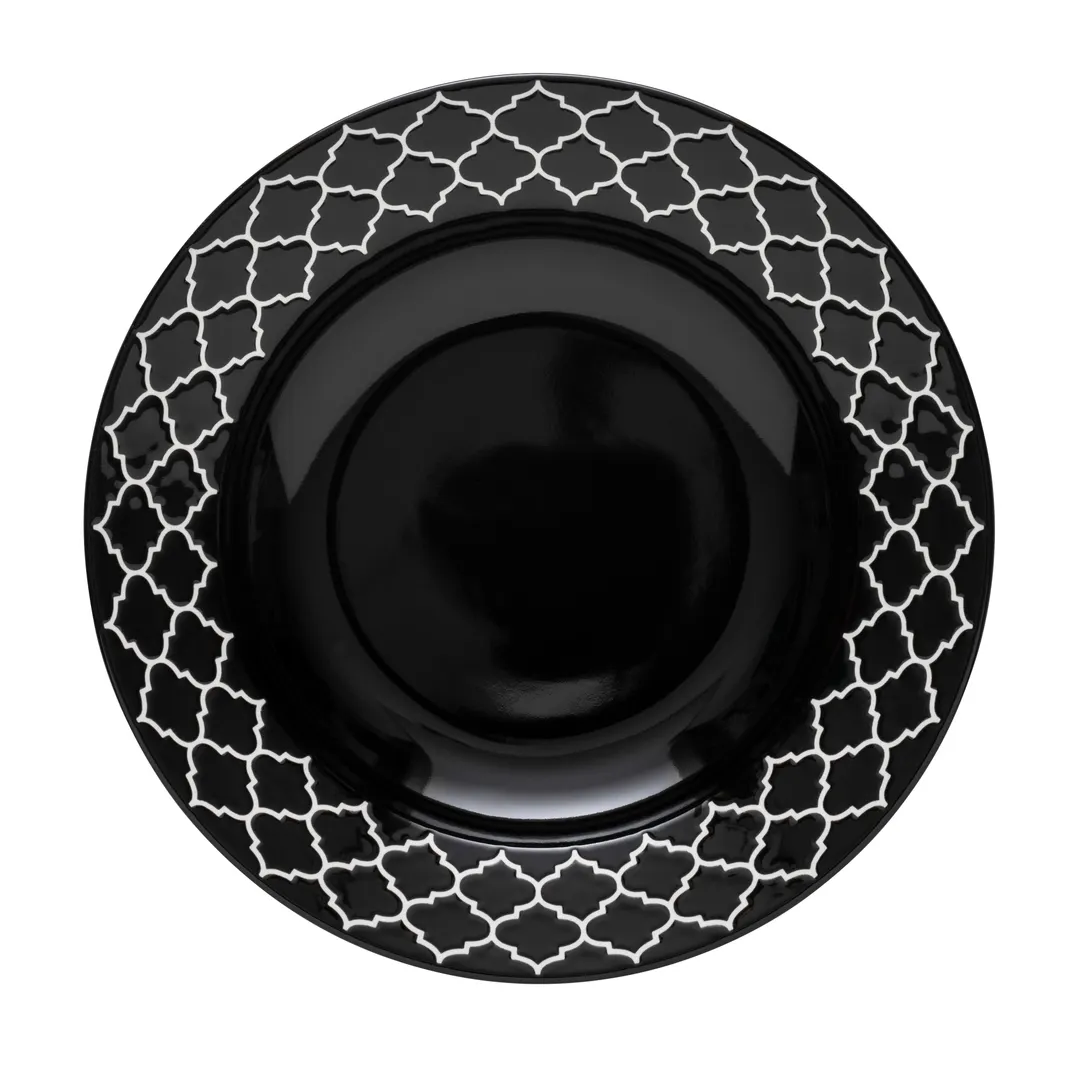 Libbey 109977 - 9" Round Soup Bowl, 10 Oz Capacity, Black Rim, China, Samira Design - 12/Case