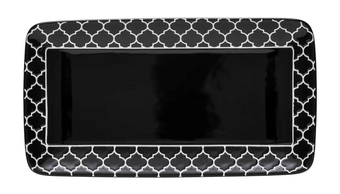 Libbey 109978 - Rectangular China Platter 11-7/8" x 6-1/2" Black Combo Samira Design China - 12/Case