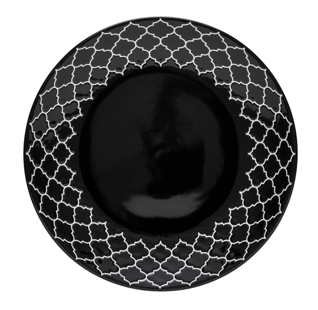 Libbey 109982 Samira Black Combo China Plate, 11-1/8" Round, Fine China Material - 12/Case