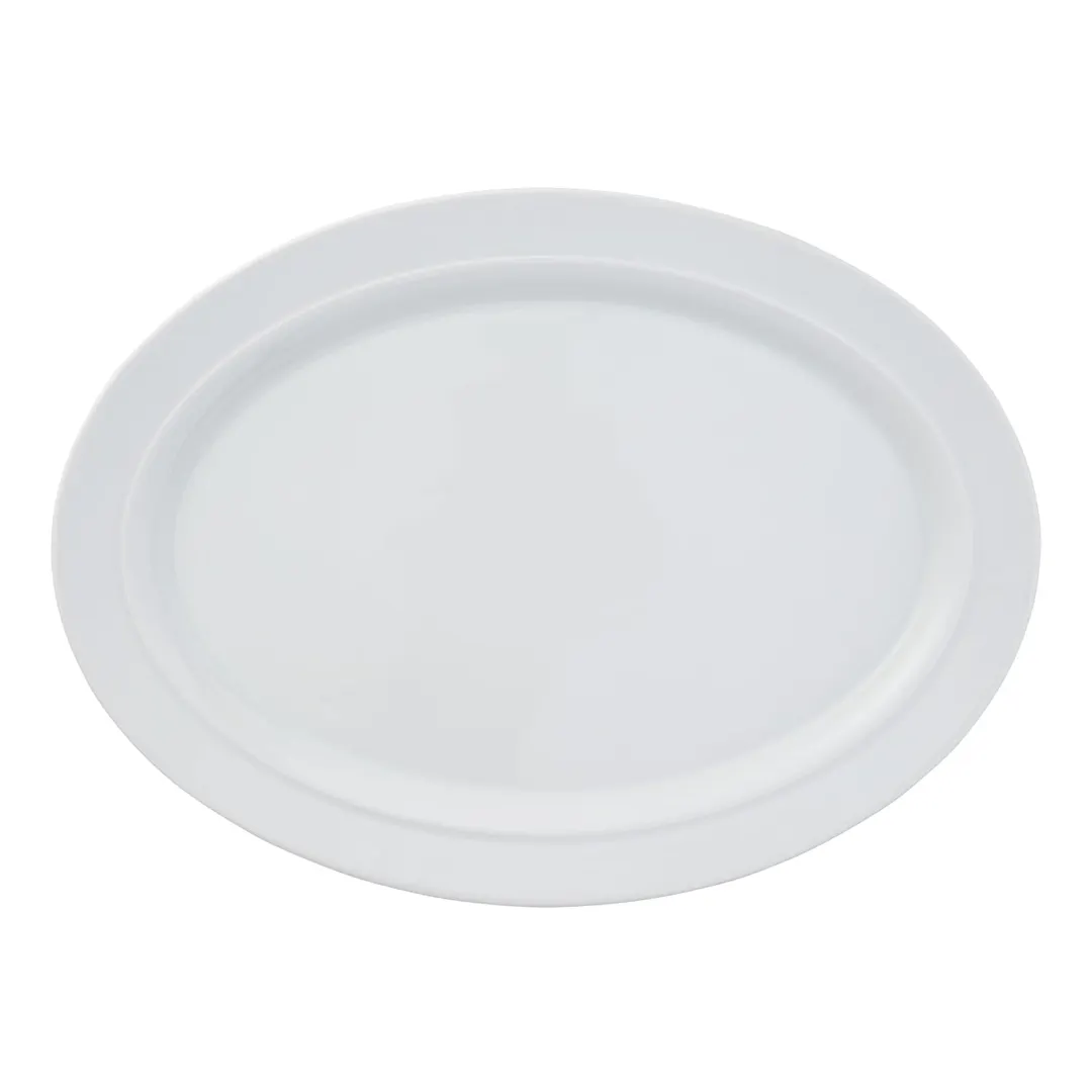 Reserve by Libbey 113351 - Oval Coupe Porcelain Platter, 13"W x 9.5"D x 1"H, White - 6/Case