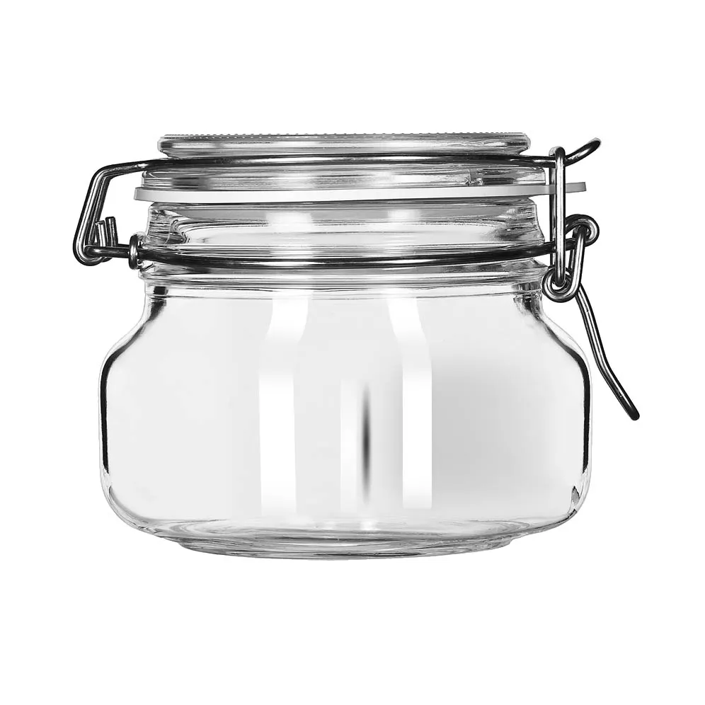 Libbey 17208836 Garden Glass Storage Jar, 17 oz Capacity, Large Opening, Clamp‑Down Lid with Removable- 6/Case