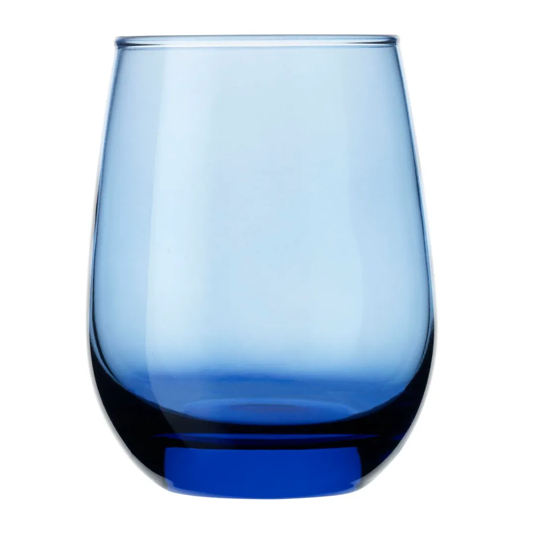 Libbey 231L Stemless Wine Glass, 15.25 oz Tidal Blue, Tempered Glass, Dishwasher Safe - 12/Case