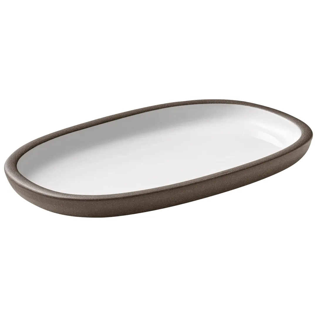 Playground 701201991000436 Oval Stoneware Platter, 7½" Dia x 4⅜" H, Coupe Rim, Taupe - 6/Case
