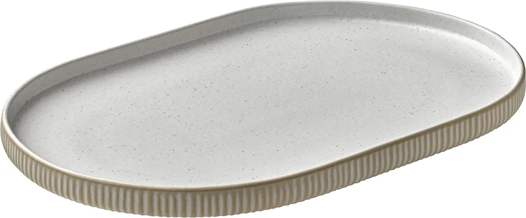 Playground 701208091000582 Stoneware Platter, 11‑3/4" L x 7‑7/8" W x 1" H, White Coupe Rim - 6/Case