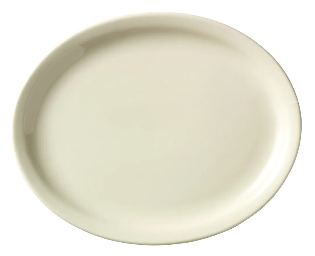 Libbey 740-901-115 Oval China Platter, 11½" L x 9¼" W x 1⅛" H, Cream White Porcelain, Narrow Rim - 12/Case